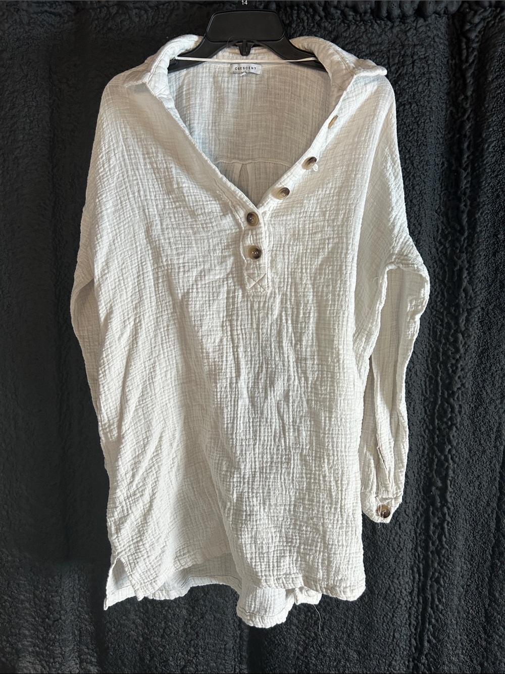 Crescent White Gauze Button Henley Tunic